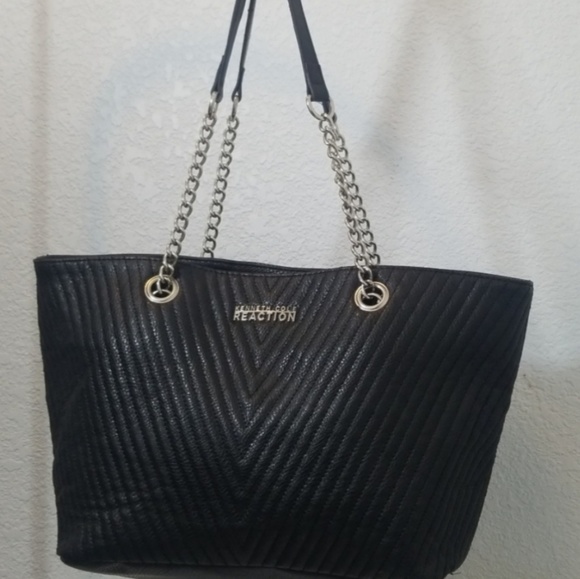 Kenneth Cole Reaction Black Leather Tote/Satchel - Picture 1 of 8